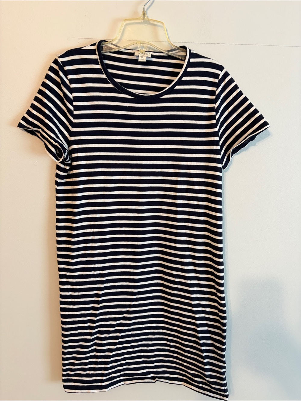 J.Crew Navy and White Striped Short-Sleeve Knit Mini Dress. 💯 cotton. Med.